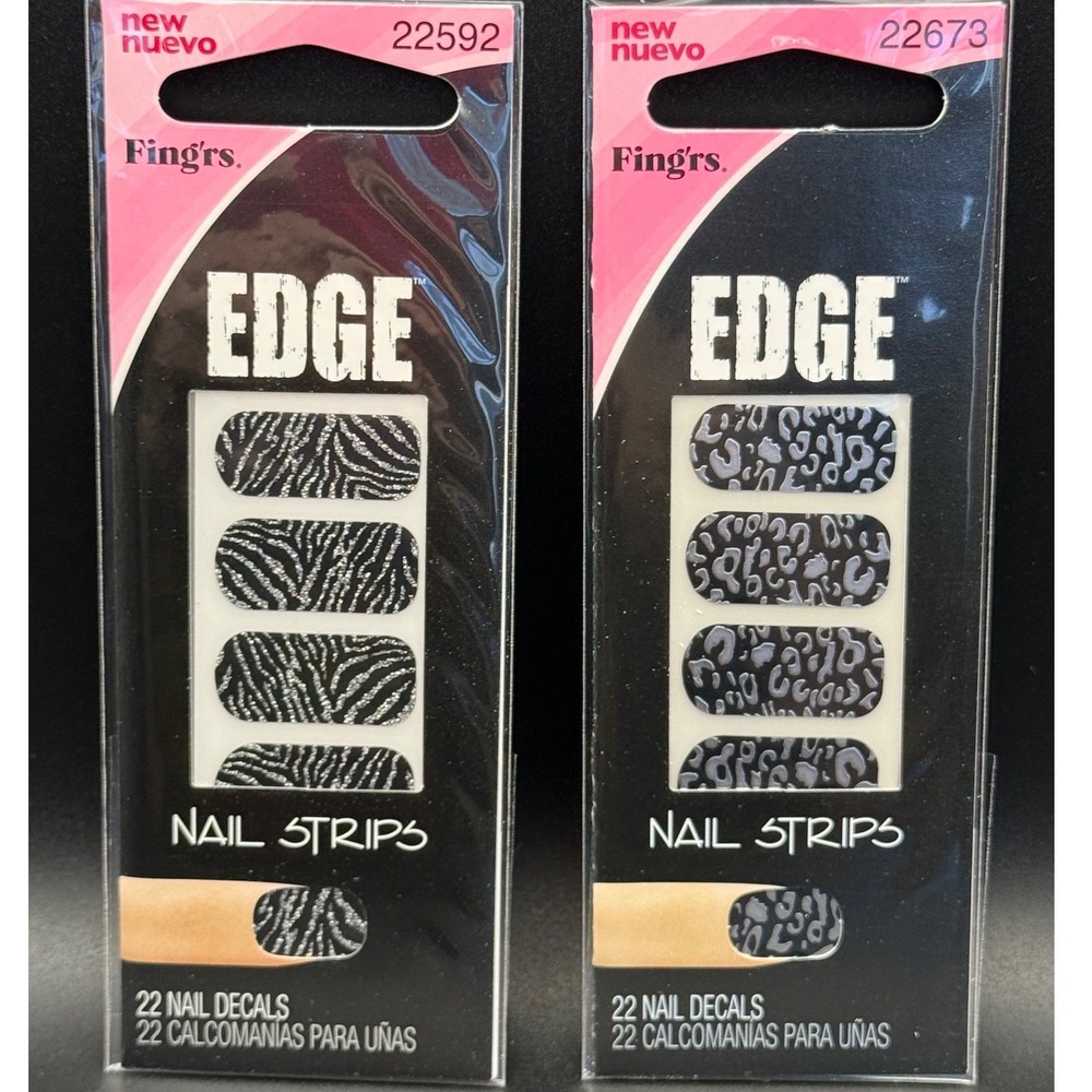 Fingrs Edge Nail Strips 22 Decals Zebra Leopard Print New‎